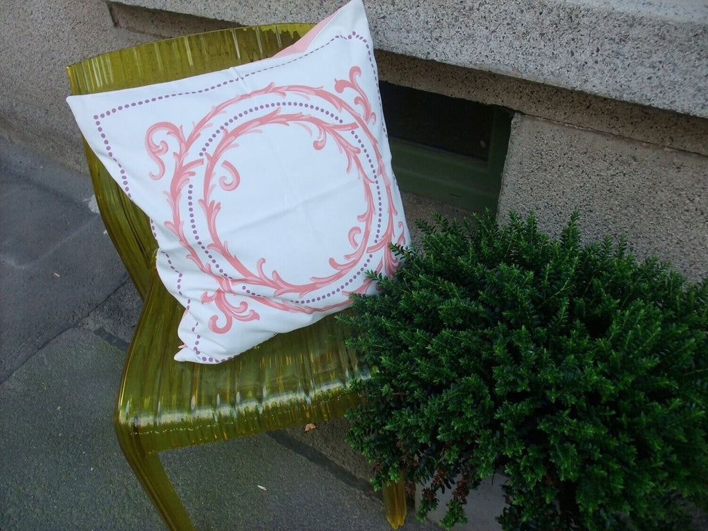 Kissenbezug, Kranz, weiß-rosa, 50x50cm