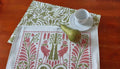 Placemat / Table Mat, Green/Pink, 50 x 35 cm, Reversible, Cotton Fabric, Bird Design, Birds, Art Nouveau, Double-Layered, Country Style