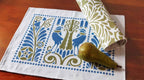 Platzset / Tischset, zweiseitig, Grün/Blau, 50x35cm, robuster Baumwollstoff, Vogelmotiv, Vögel, Jugendstil, Landhausstil