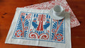 Platzset / Tischset, Blau/Rot, 50x35cm, zum Wenden, Baumwollstoff, Vogelmotiv, Vögel, doppellagig, Jugendstil, Landhausstil