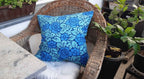 Cushion cover with rose pattern, shades of blue, cotton, with zipper