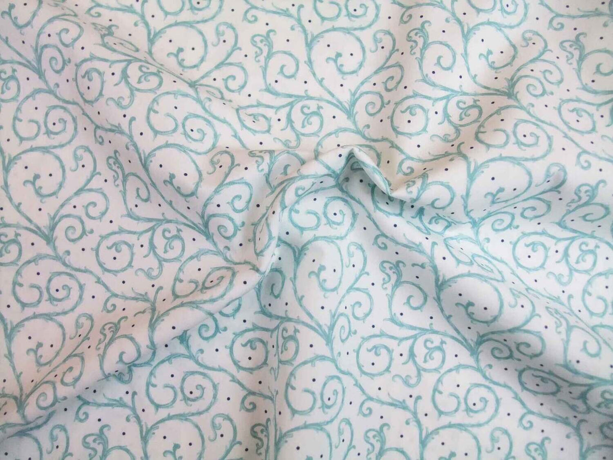 Popeline, Meterware, Baumwollstoff, GOTS, bio, Motiv Dornenhecke, weiß-wasserblau, aqua, Webware, Futterstoff, Patchwork, Blusenstoff, Hemdenstoff, Trachten, Dirndl