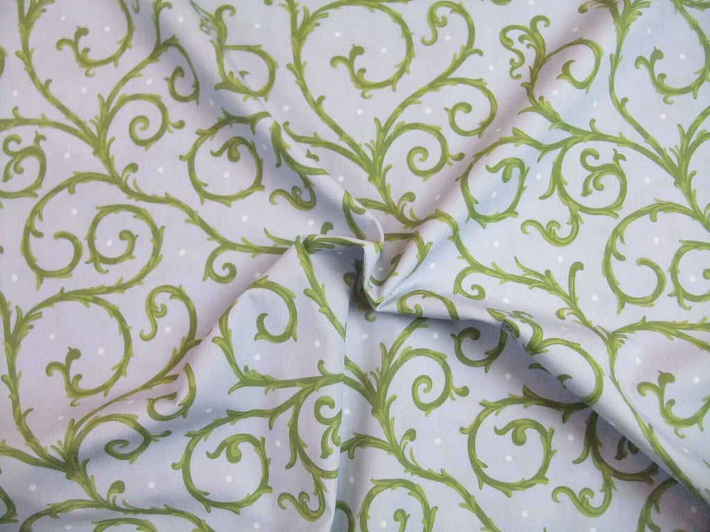 Popeline, Meterware, Baumwollstoff, GOTS, bio, Motiv Dornenhecke, hellblau-grün, weiße Pünktchen, Webware, Futterstoff, Blusenstoff, Hemdenstoff, Trachten, Dirndl, Patchwork