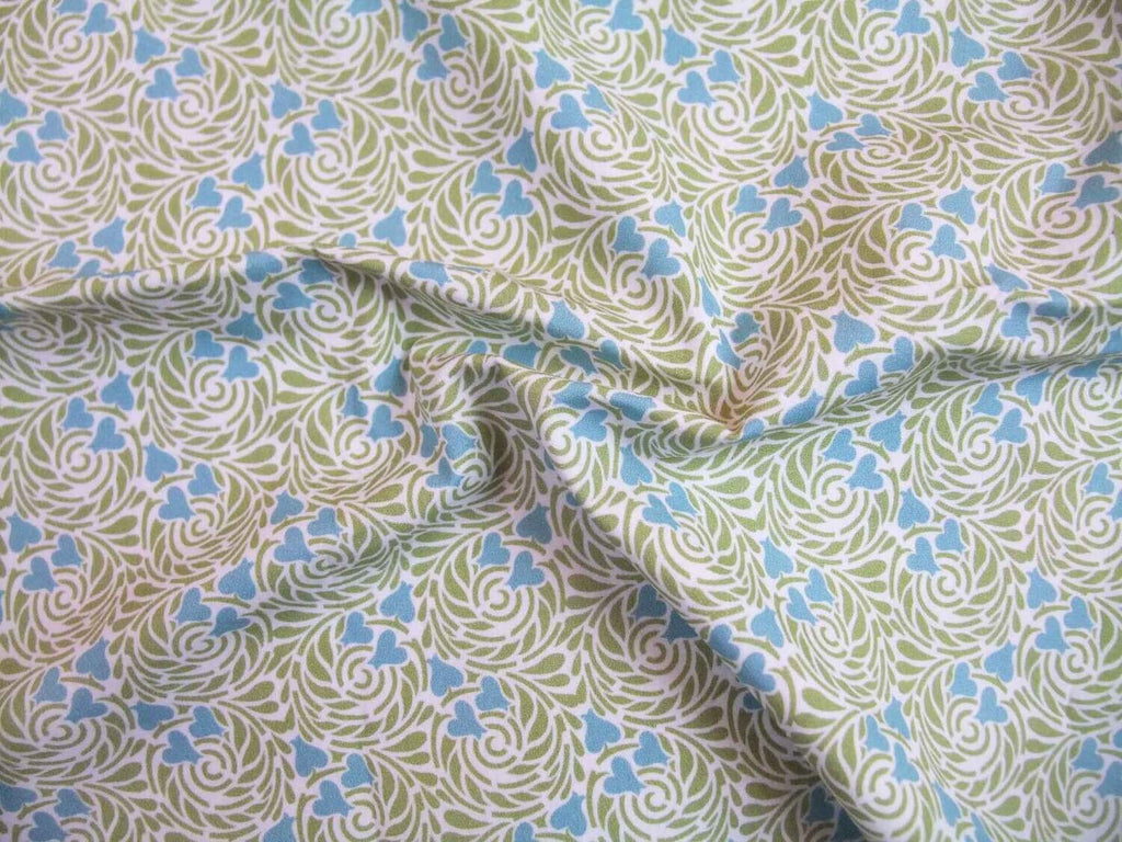 Popeline, Meterware, Baumwollstoff, Motiv Rabenwiese, grün-wasserblau, bio, GOTS, Futterstoff, Webware, Patchwork, Blusen Hemdenstoff Trachten, Dirndl