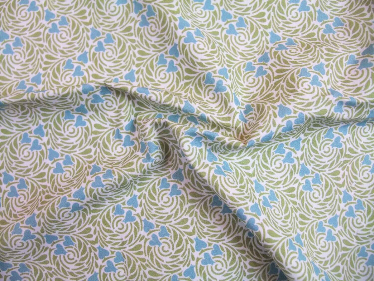 Popeline, Meterware, Baumwollstoff, Motiv Rabenwiese, grün-wasserblau, bio, GOTS, Futterstoff, Webware, Patchwork, Blusen Hemdenstoff Trachten, Dirndl