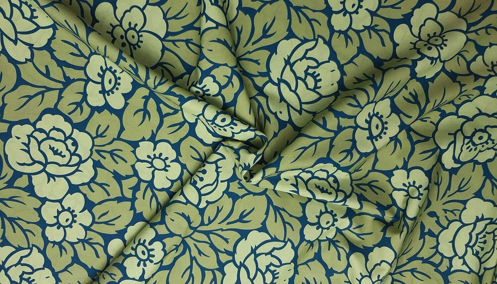 Popeline, Meterware, Baumwollstoff, GOTS, bio, Rosenmuster, grün-hellgrün-navy, Webware, Futterstoff, Blusen Hemd Trachten Dirndl Patchworkstoff