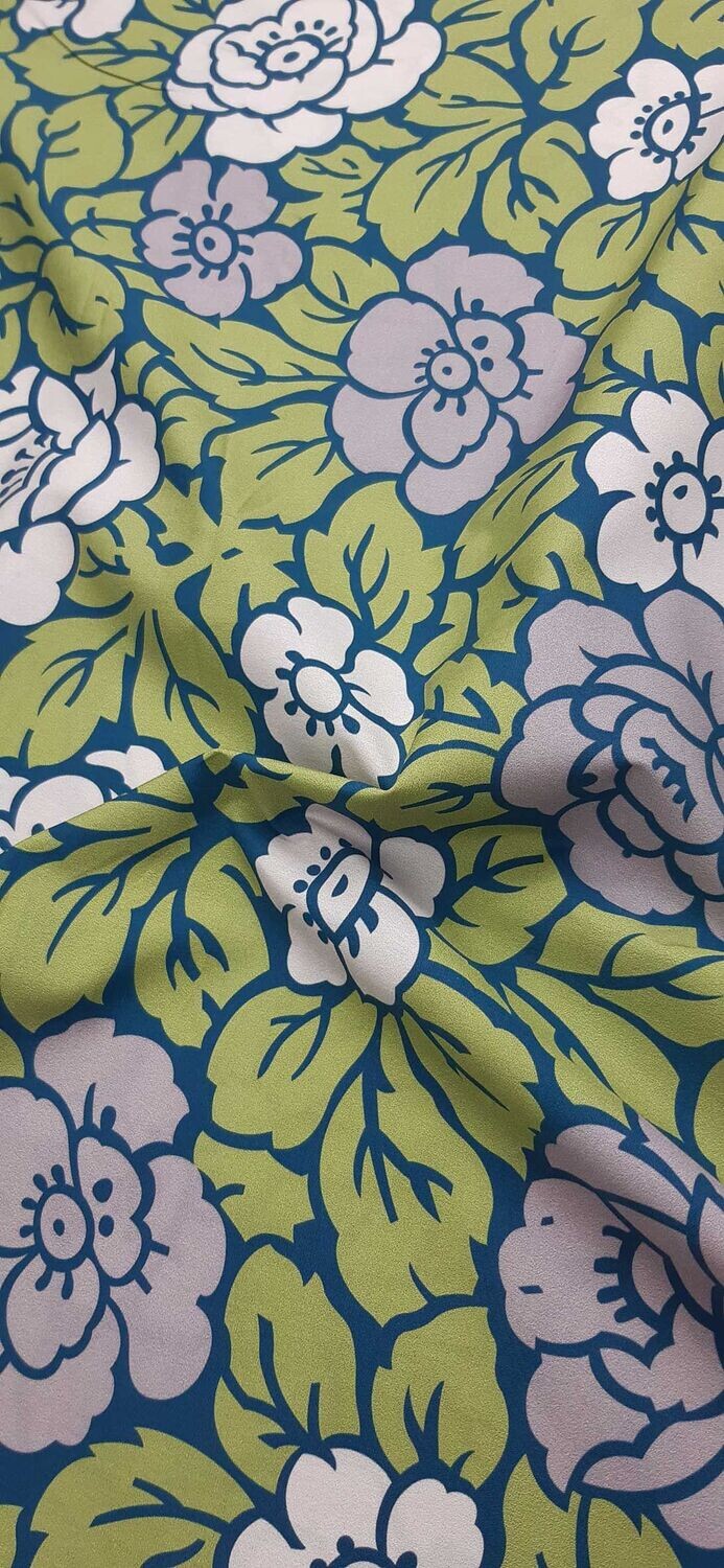 Popeline, Meterware, Baumwollstoff, Rosenmuster, violett grün, zweifarbige Blüten, Bio, GOTS, Futterstoff, Webware, Blusenstoff, Hemdenstoff, Patchworkstoff, Dirndl, Trachten