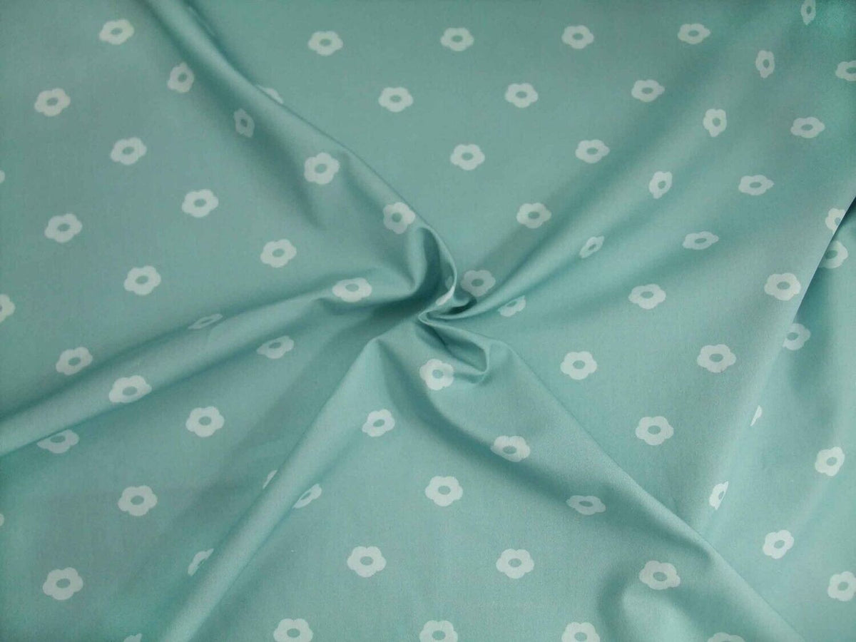 Popeline, Meterware, Baumwollstoff, Motiv Röschen, wasserblau-hellblau, bio, Blümchen, Aqua, Futterstoff, Webware, Patchworkstoff, Baby, Trachten, Dirndl