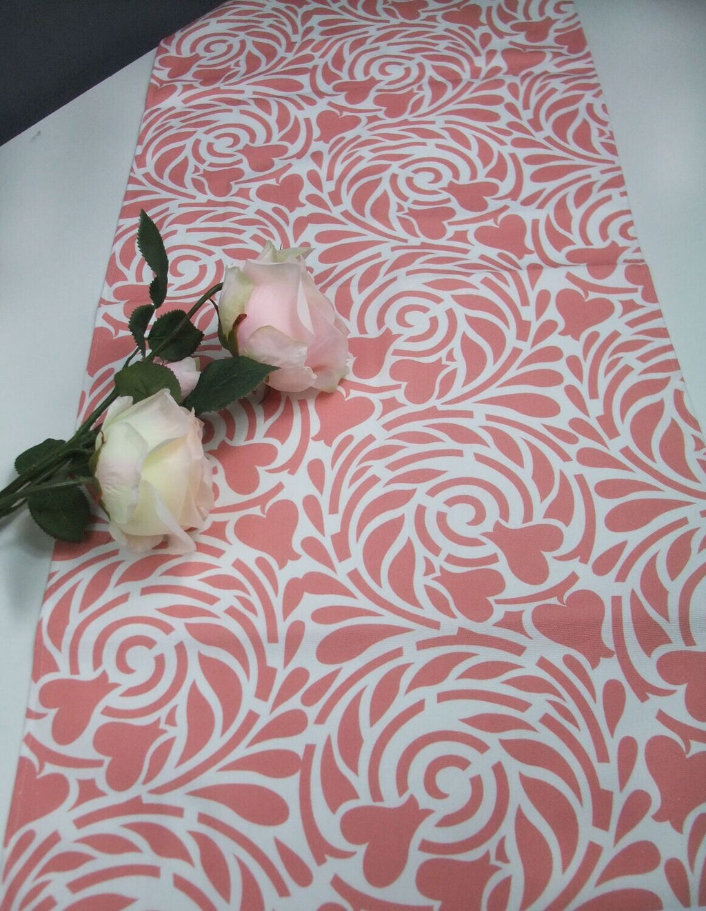 Table runner, Rabenwiese, white-salmon colored, 40cm wide, various lengths