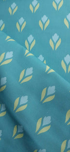 Meterware Halbpanama, Krokusmotiv, wasserblau, Baumwollstoff, 200g/qm, Ostern, Frühling, aqua, türkis, grün, hellblau, Kissen, Taschen, Tischdecken