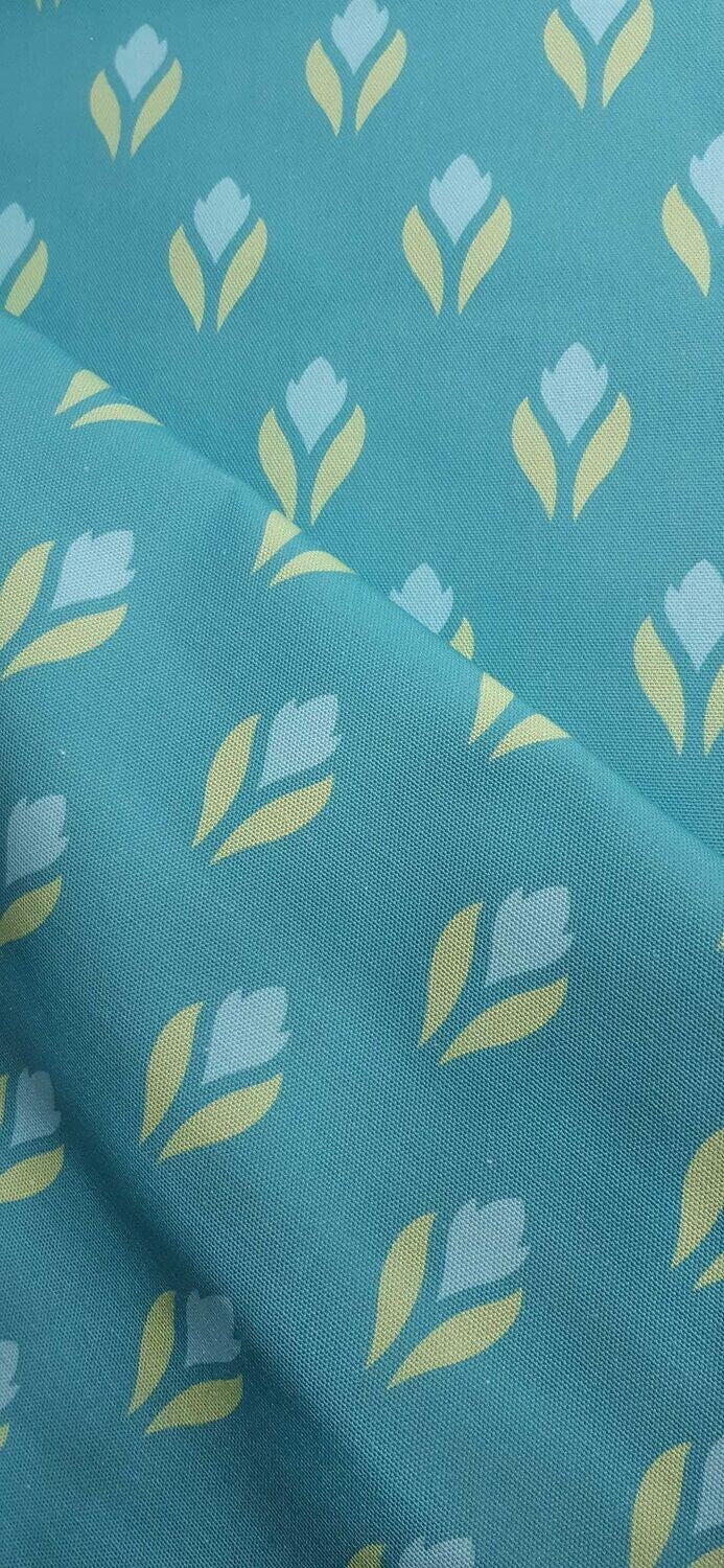 Meterware Halbpanama, Krokusmotiv, wasserblau, Baumwollstoff, 200g/qm, Ostern, Frühling, aqua, türkis, grün, hellblau, Kissen, Taschen, Tischdecken