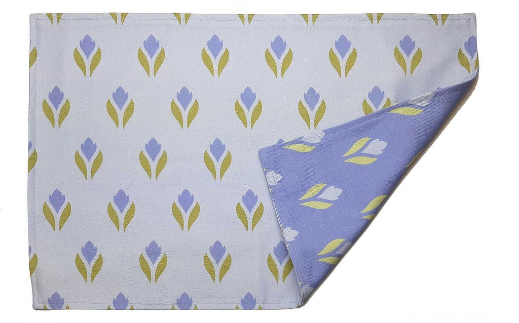 Tischset/Platzset, 50 x 35cm, zum Wenden, Krokusmotiv, helles Ultramarinblau