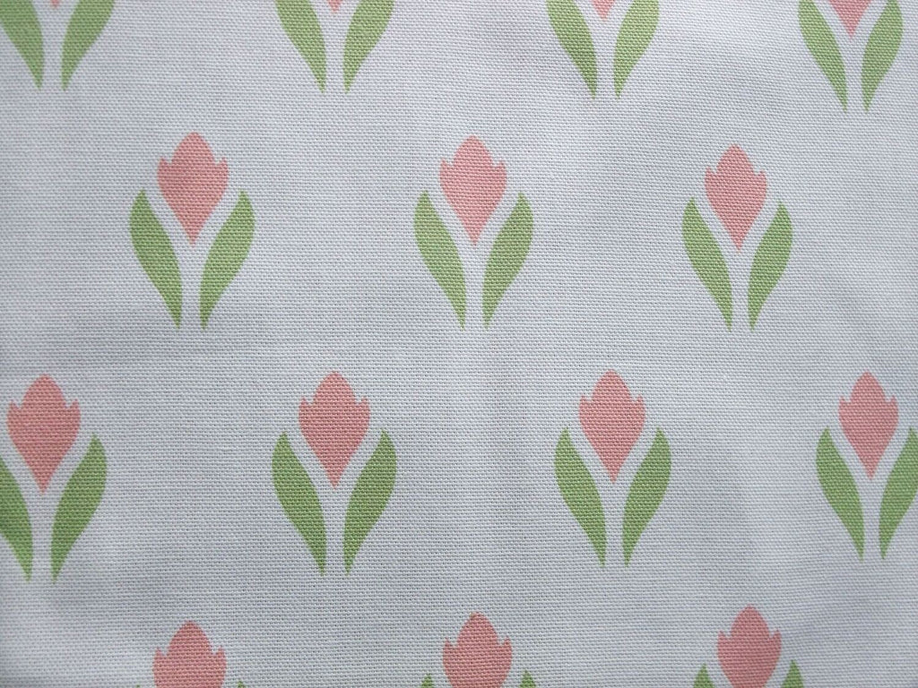 Half Panama fabric by the metre, crocus motif, white and pink, cotton fabric, 200 g/m², Easter, spring, bags, cushions, tablecloths, bag projects, green tulips