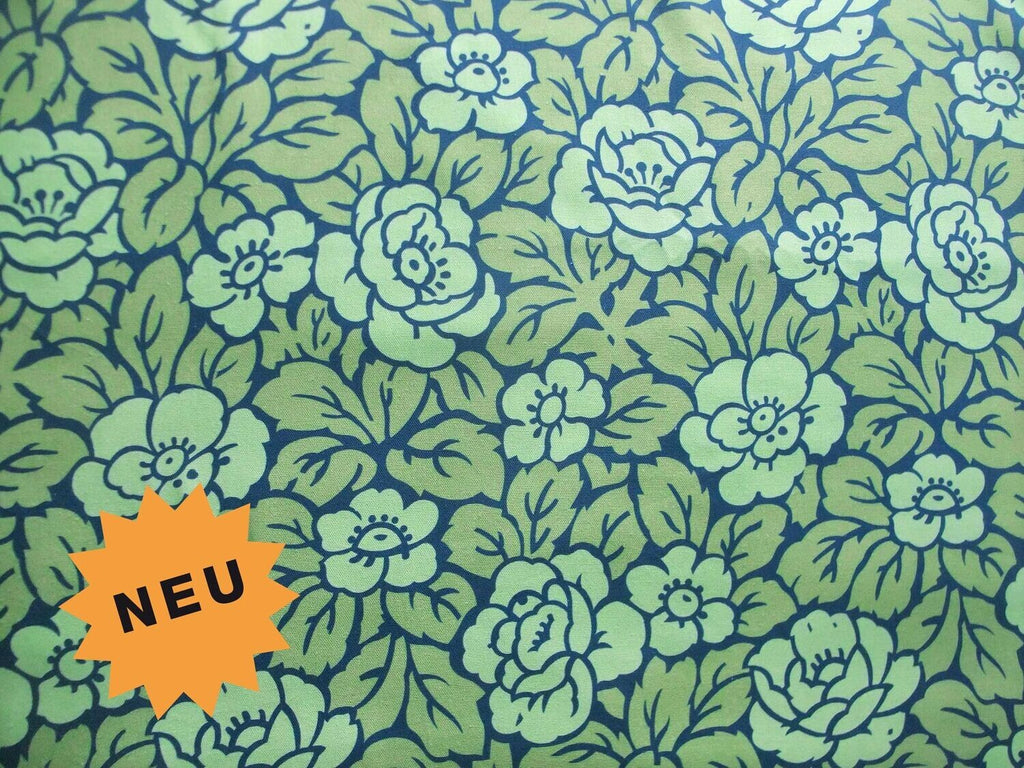 Halbpanama, Baumwolle, Meterware, grün, Rosen, Jugendstil, Landhausstil, zwei Mustergrößen,