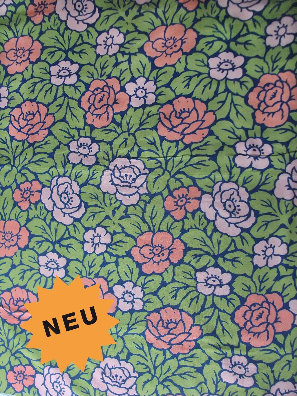 Halbpanama, Baumwollstoff, Meterware, grün, Rosen, Jugendstil, Landhausstil, rosa