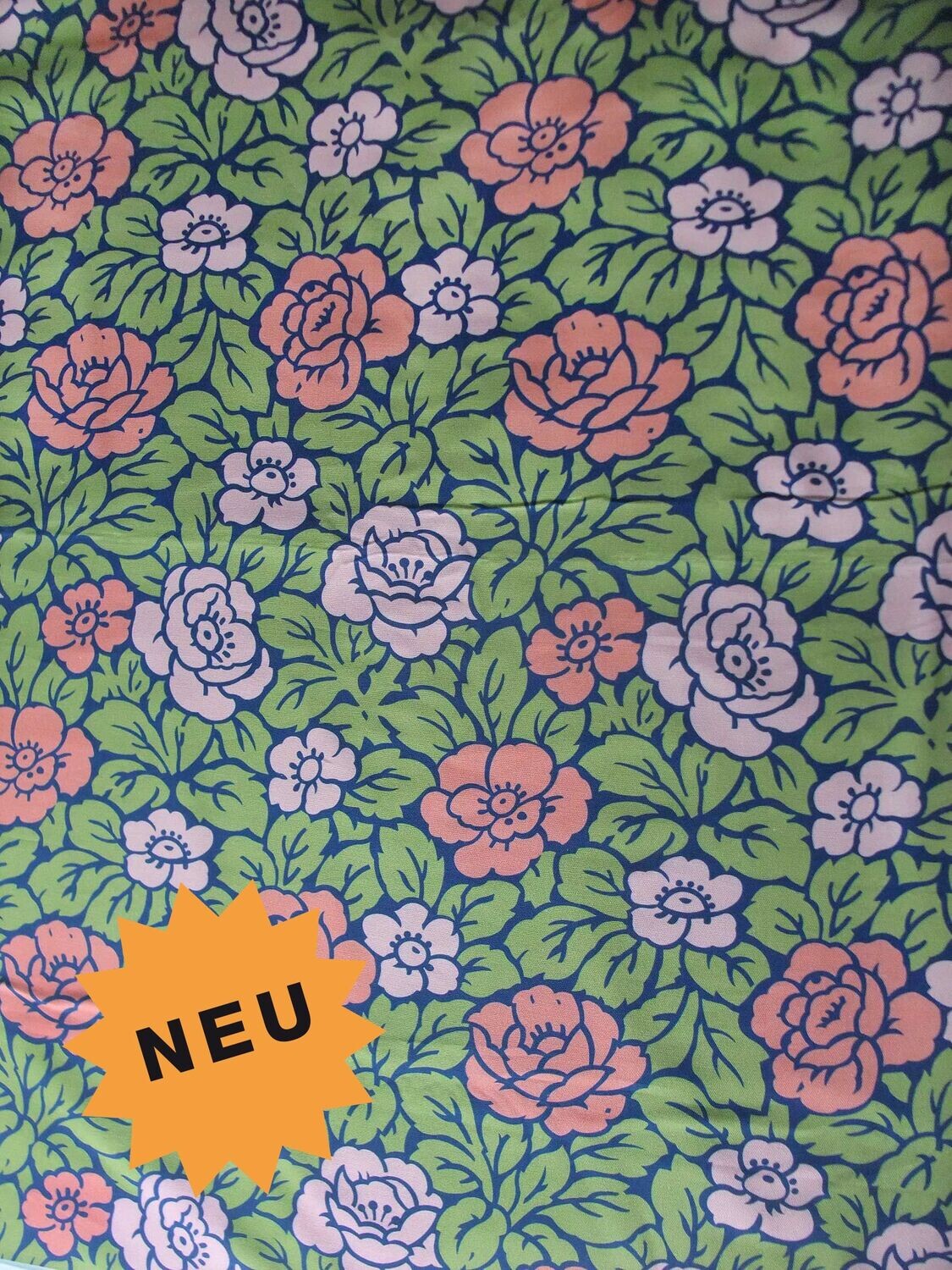 Halbpanama, Baumwollstoff, Meterware, grün, Rosen, Jugendstil, Landhausstil, rosa
