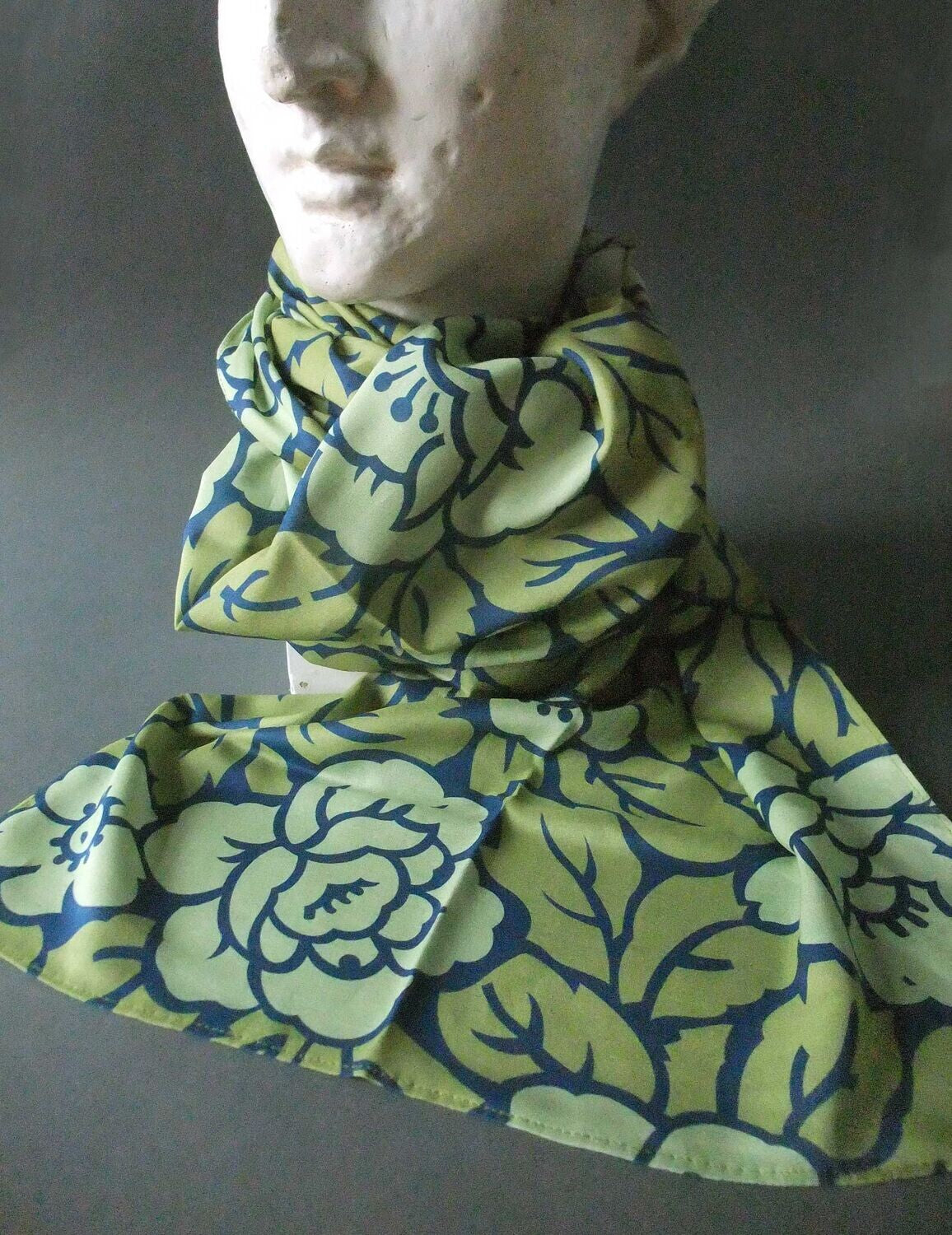 Schal, Batist-Viskose, 30x190cm, Grüntöne, Dunkelblau, doppellagig genäht