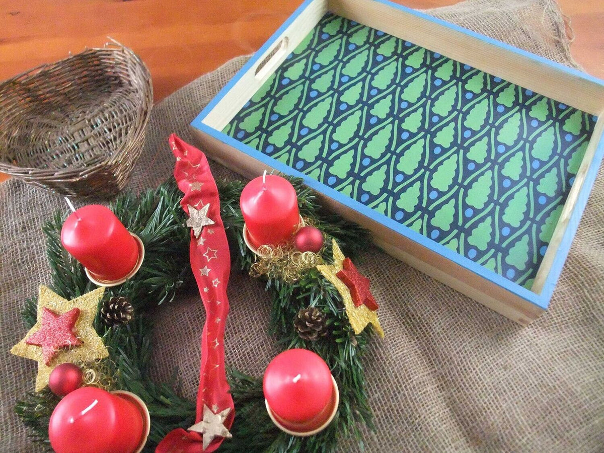 Serving tray, 40x30xmx, solid birch, hand-painted