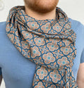Scarf, batiste viscose, 30 × 190 cm, “Manor House” pattern, dark blue-gray, sewn double-layered