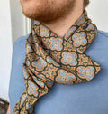 Scarf, batiste viscose, 30 × 190 cm, “Manor House” pattern, anthracite-olive-gray, double-layered and sewn
