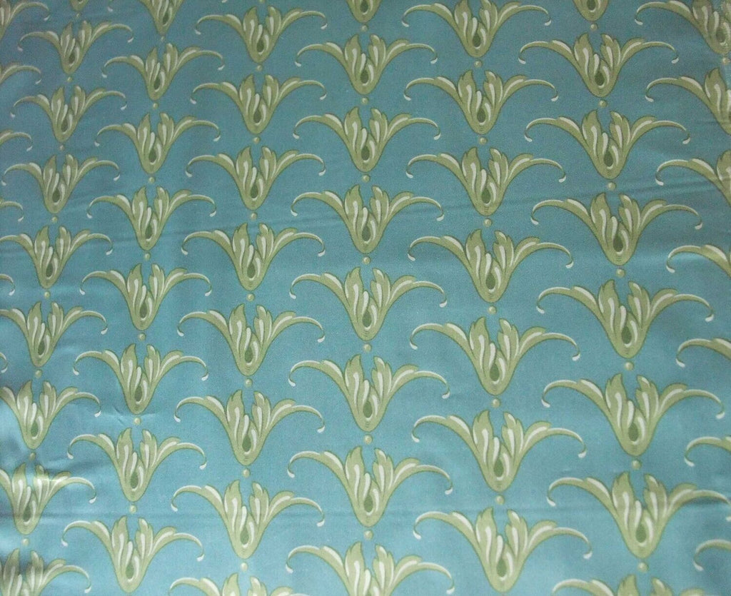 Mako-Satin, Meterware, Baumwolle,  türkis mit grünem Tulpenmotiv, Coordinate zum Motiv Feldblume, Tulpe, grün, Baumwollsatin glänzend, für Bettwäsche, elegante Kleider