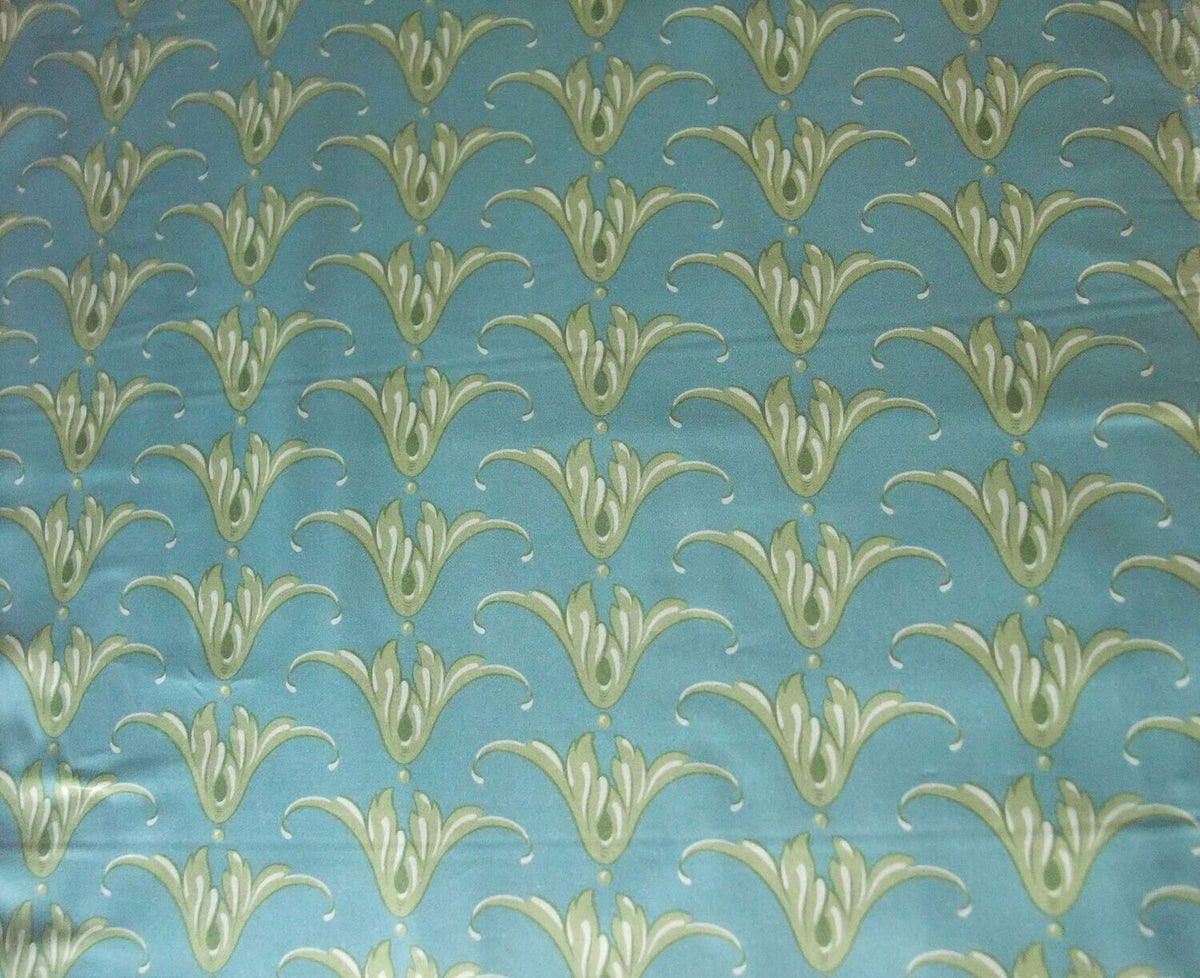 Mako-Satin, Meterware, Baumwolle,  türkis mit grünem Tulpenmotiv, Coordinate zum Motiv Feldblume, Tulpe, grün, Baumwollsatin glänzend, für Bettwäsche, elegante Kleider