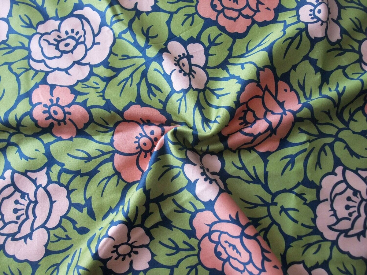 Mako-Satin, Meterware, Baumwolle,  Motiv "Rosen" mit zweifarbigen Blüten, Baumwollsatin, glänzend, Hemden, Blusen, Kleider, Bettwäsche