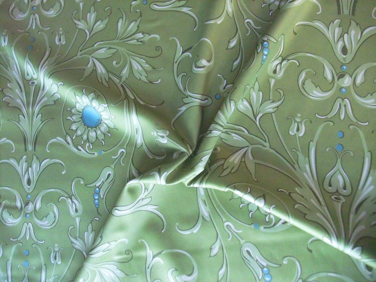 Mako-Satin, Meterware, Baumwolle,  Muster "Feldblume" in der Farbstellung Waldblume, grün-türkis, Baumwollsatin, glänzend, Ranken, floral, Blume, Bettwäsche, Kleider
