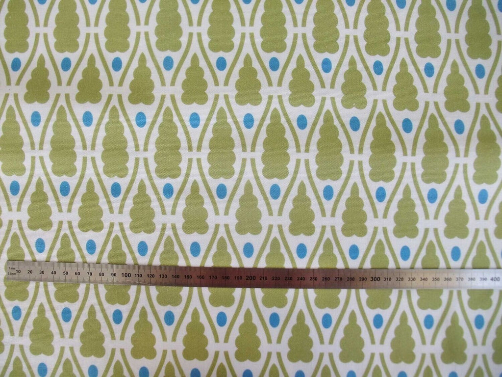 Half Panama fabric by the metre, Christmas, white, 160 cm wide, cotton fabric, green little trees, for tablecloths, bag projects, cushions