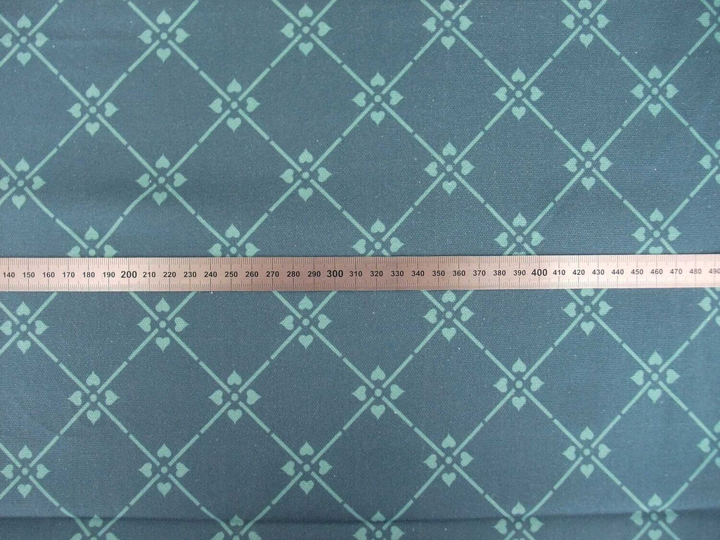 Halbpanama, Meterware, dunkelblau-türkis, Baumwollstoff, Muster "Raute 08", 160cm breit, Kreuzblume, für Taschenprojekte, Tischdecke, Kissen, Trachtenmode