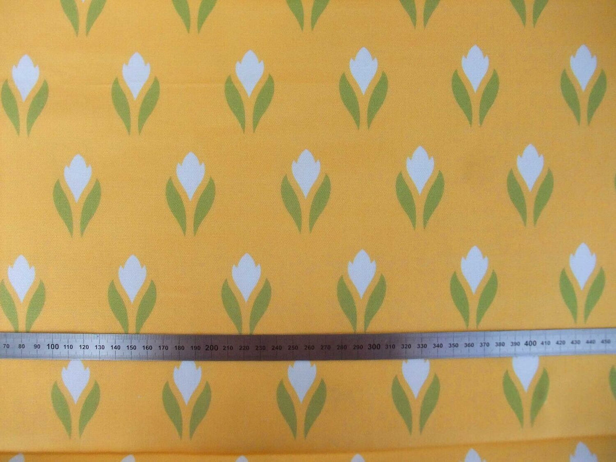 Meterware, Halbpanama, Krokusmotiv, gelb-weiß, Baumwollstoff , Ostern, grün, Frühling, Tulpen, Taschenprojekte, Tischdecken, Kissen