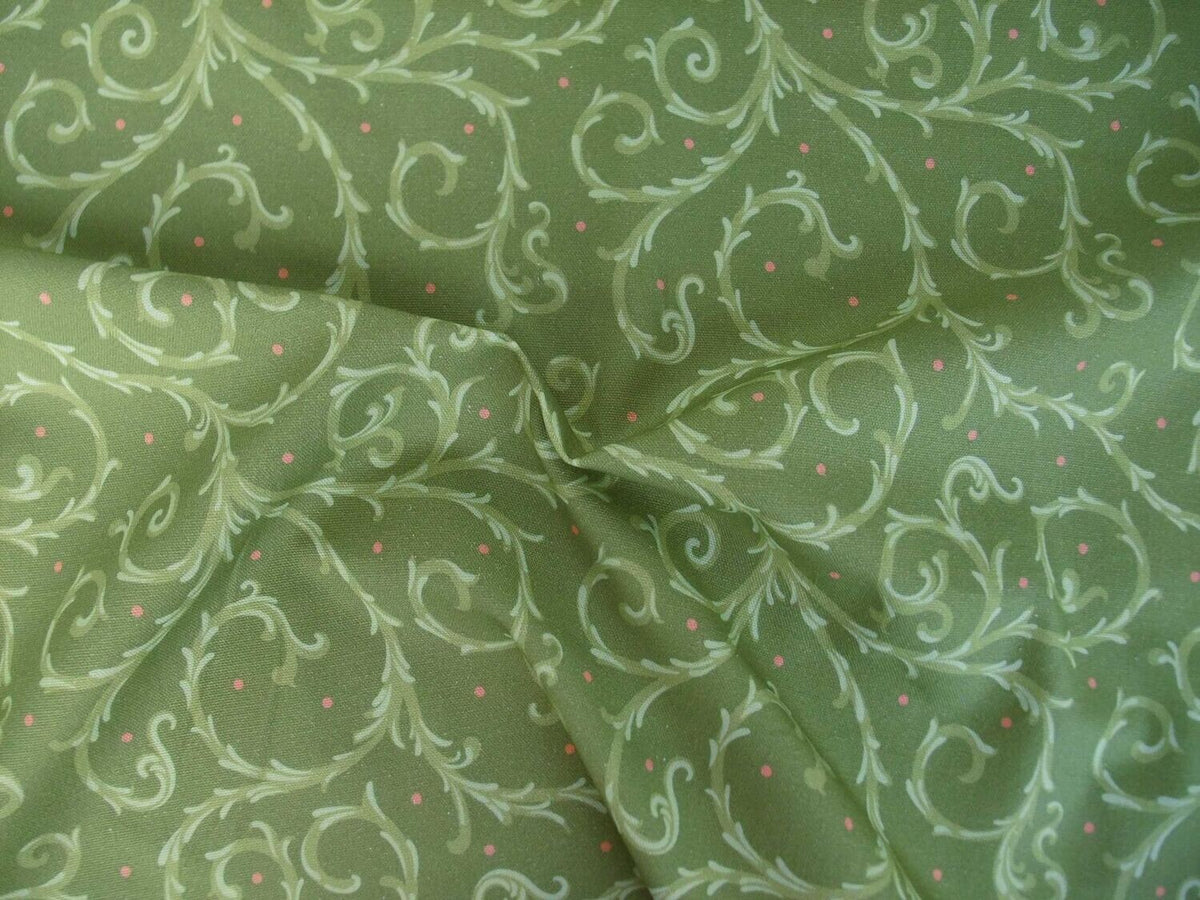 Meterware, Halbpanama, Motiv "Dornenhecke", Grüntöne mit hellroten Pünktchen, 200g/qm, Ranken, Baumwollstoff, Taschen, Tischdecke, Kissen, Hosen, Trachten