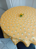 Round tablecloth, yellow-white-green, crocus motif, Easter, spring pattern, cotton