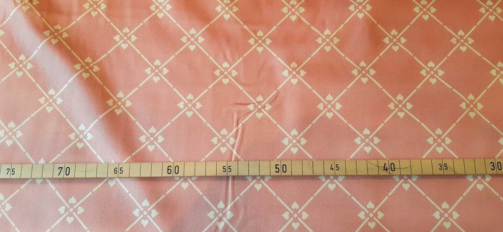 Mako sateen, fabric by the metre, diamond pattern, dusty rose and vanilla, pink, pale yellow, geometric, flower, traditional costume, dirndl, shiny cotton sateen, bed linen, dresses