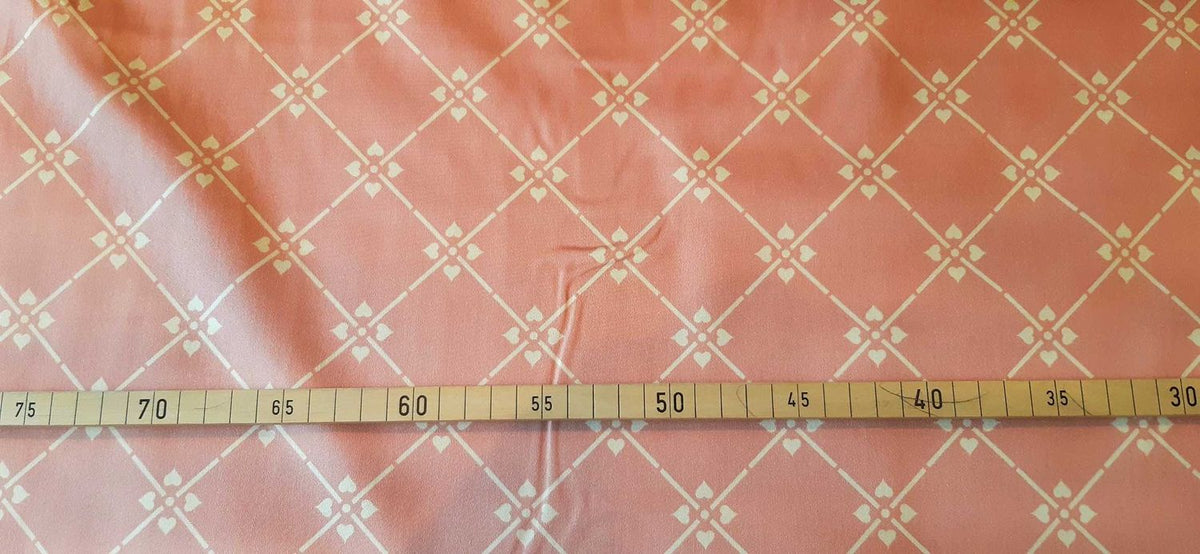 Mako-Satin, Meterware, Motiv Raute, Altrosa-Vanille, rosa, hellgelb, geometrisch, Blume, Trachten, Dirndl, glänzender Baumwollsatin, Bettwäsche, Kleider