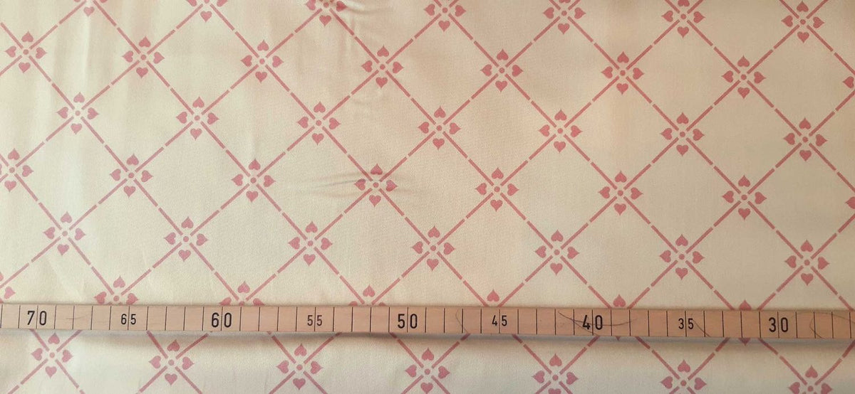Mako-Satin, Meterware, Motiv Raute, Vanille-Altrosa, glänzend, Baumwollsatin, elegante Kleider, Bettwäsche, Trachten, Dirndl Kreuzblume, geometrisch hellgelb, rosa