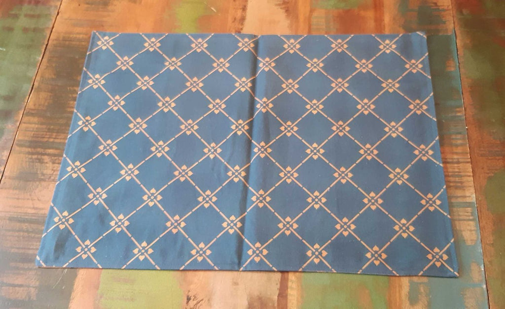 Tischset / Platzset, 50x35cm, Baumwolle, zum Wenden, "Raute", Hellbraun-dunkelblau