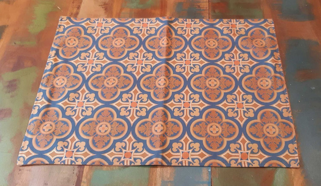 Placemat, 50 × 35 cm, cotton, reversible, “Manor House,” dark blue-brown