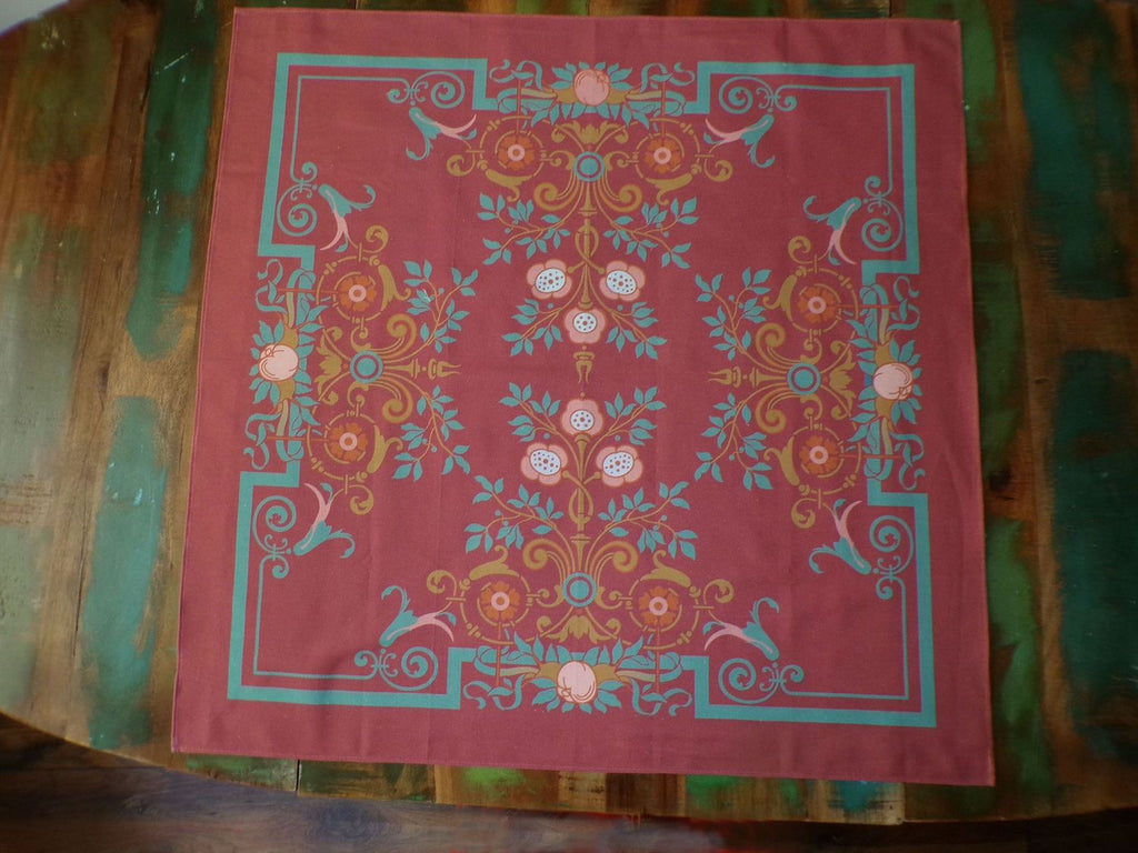 Square tablecloth, center tablecloth, 80 x 80 cm, “Cottage Garden” design, “Pomegranate” colourway (wine red)