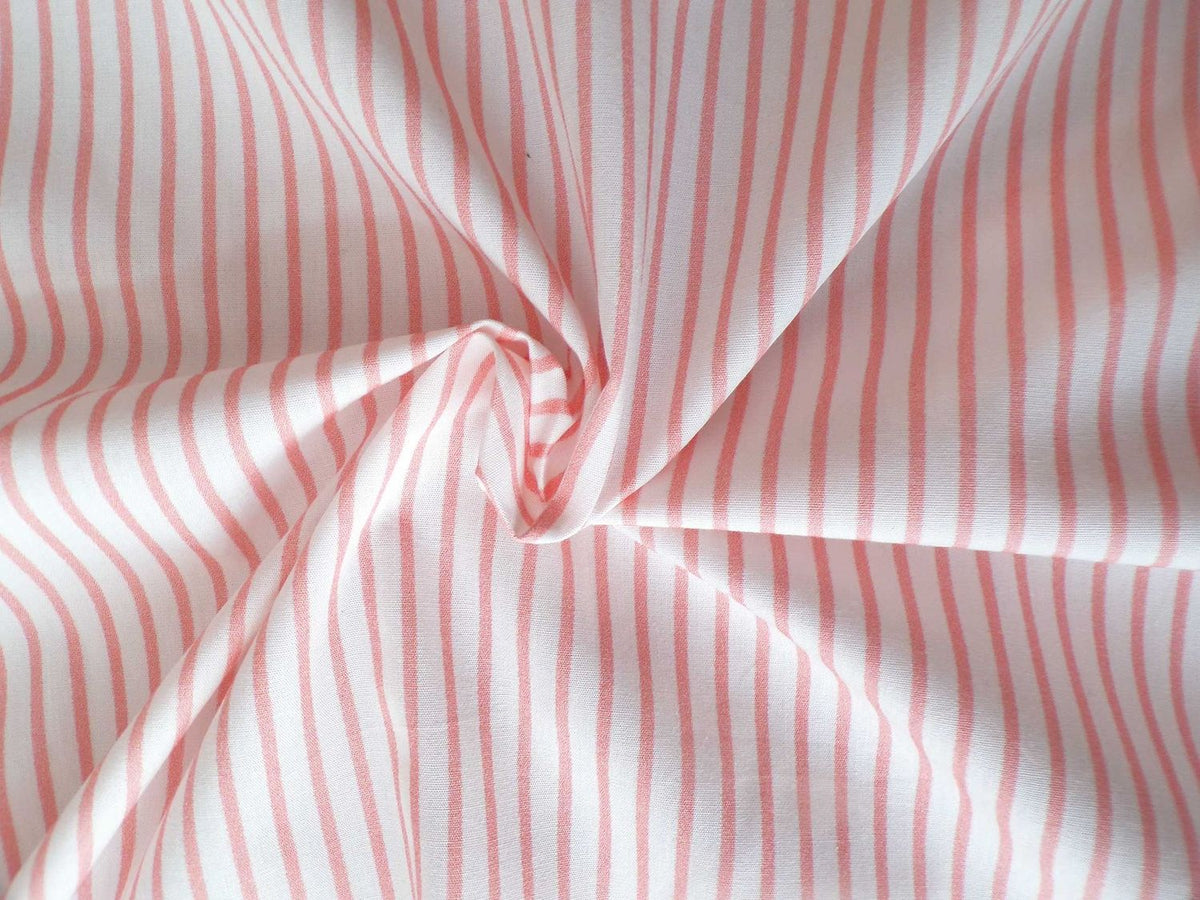 Popeline, Meterware, Baumwollstoff, Bioqualität, Streifen, weiß-rosa, GOTS, Futterstoff, Webware, Blusenstoff, Hemdenstoff, Patchworkstoff, Trachten, Dirndl