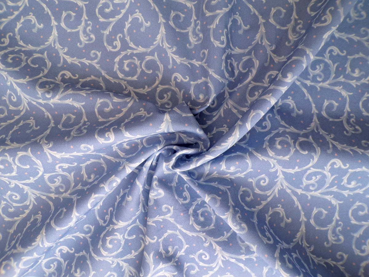 Popeline, Meterware, Baumwolle,  lavendelblau-weiß, Dornenhecke, Ranken, rosa Pünktchen, GOTS, bio, Bluse Hemd Futterstoff Webware Trachten Dirndl Patchworkstoff
