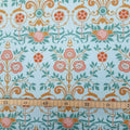 Halbpanama, Meterware, Baumwollstoff, Motiv "Bauerngarten", Farbstellung "Gartenteich" (Hellblau), kleine Mustergröße, Gründerzeitliches/viktorianisches Muster, Landhaus, Trachten, Dirndl Kissen