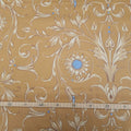Mako sateen, fabric by the meter, cotton, “Field Flower” pattern in the “Harvest Festival” colorway, golden light brown/light sand, dove blue, cotton sateen, glossy, bed linen, dresses