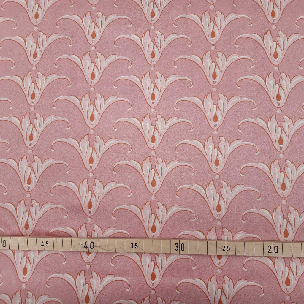 Mako sateen fabric by the metre, cotton, “Tulip” pattern, dusty pink/vanilla yellow, lustrous cotton sateen, traditional dirndls, bedding, dresses