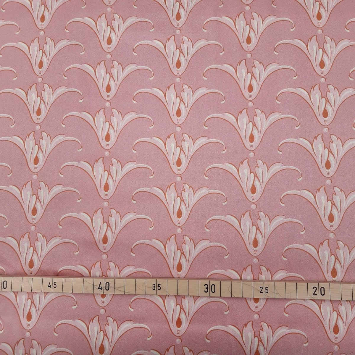 Mako-Satin, Meterware, Baumwolle,  Muster "Tulpe", Altrosa/Vanillegelb, glänzend Baumwollsatin, Trachten Dirndl, Bettwäsche, Kleider