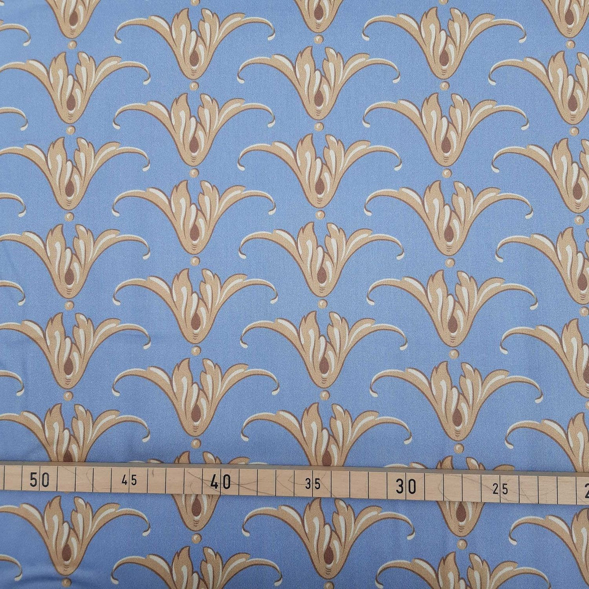 Mako-Satin, Meterware, Baumwolle,  Muster "Tulpe", Taubenblau/Sandtöne, glänzend Baumwollsatin, blau, sand, beige, hellbraun, Kleider, Trachten, Dirndl, Bettwäsche