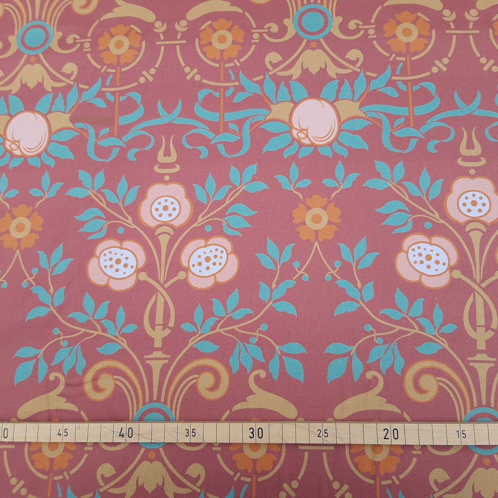 Mako sateen, fabric by the metre, cotton fabric, “Cottage Garden” motif, “Pomegranate” colorway (burgundy), large-scale pattern, Gründerzeit Victorian pattern, glossy, cotton sateen, bedding, traditional Alpine clothing