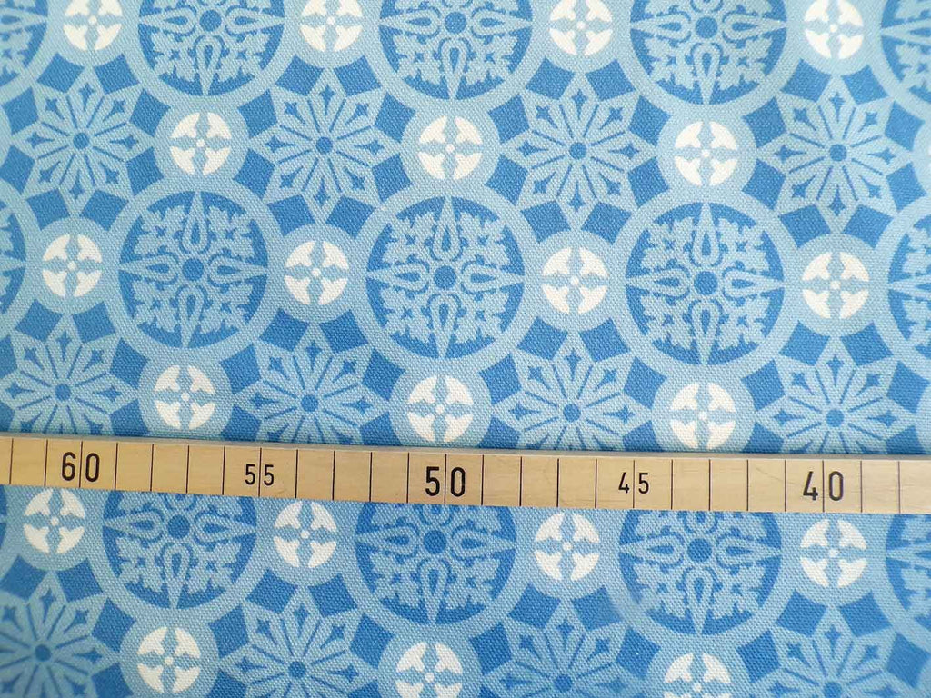 Halbpanama, Baumwolle, Meterware, "Schnee 3", blau/weiß/hellblau, geometrisch, Kreise, für Taschenprojekte, Tischdecken, Hosen, Dirndl, Kissen