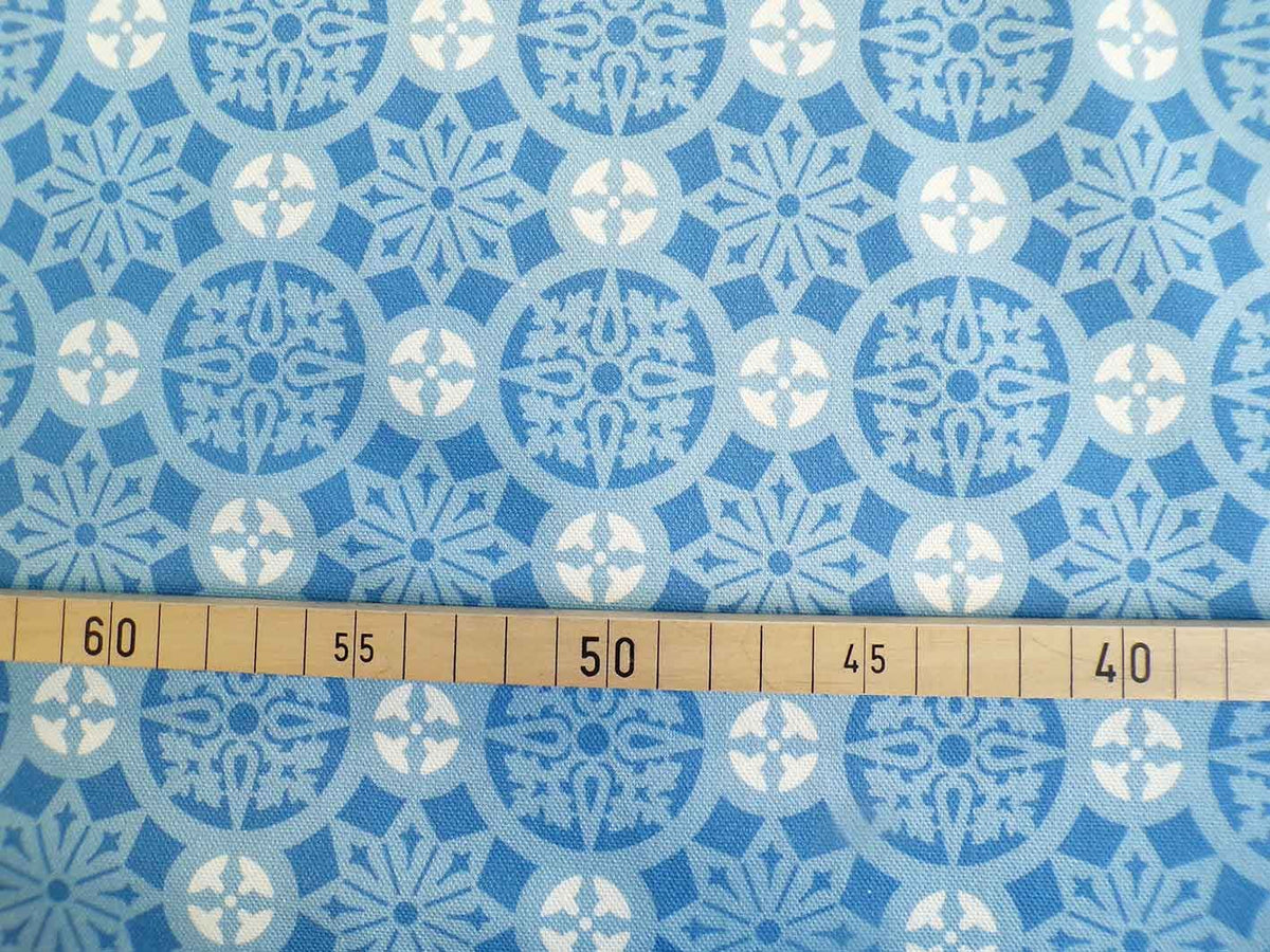 Halbpanama, Baumwolle, Meterware, "Schnee 3", blau/weiß/hellblau, geometrisch, Kreise, für Taschenprojekte, Tischdecken, Hosen, Dirndl, Kissen