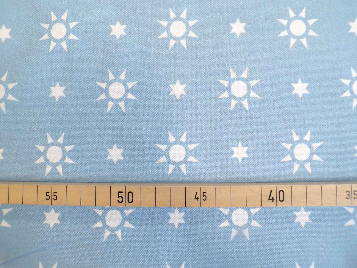 Halbpanama, Baumwolle, Meterware, Sterne, helles Jeansblau/weiß, geometrisch, hellblau, für Kissen, Taschenprojekte, Hosen, Tischdecken
